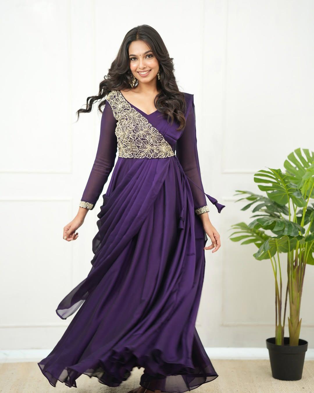 Pre draped saree_ Anarkali with beautiful Embroidery 