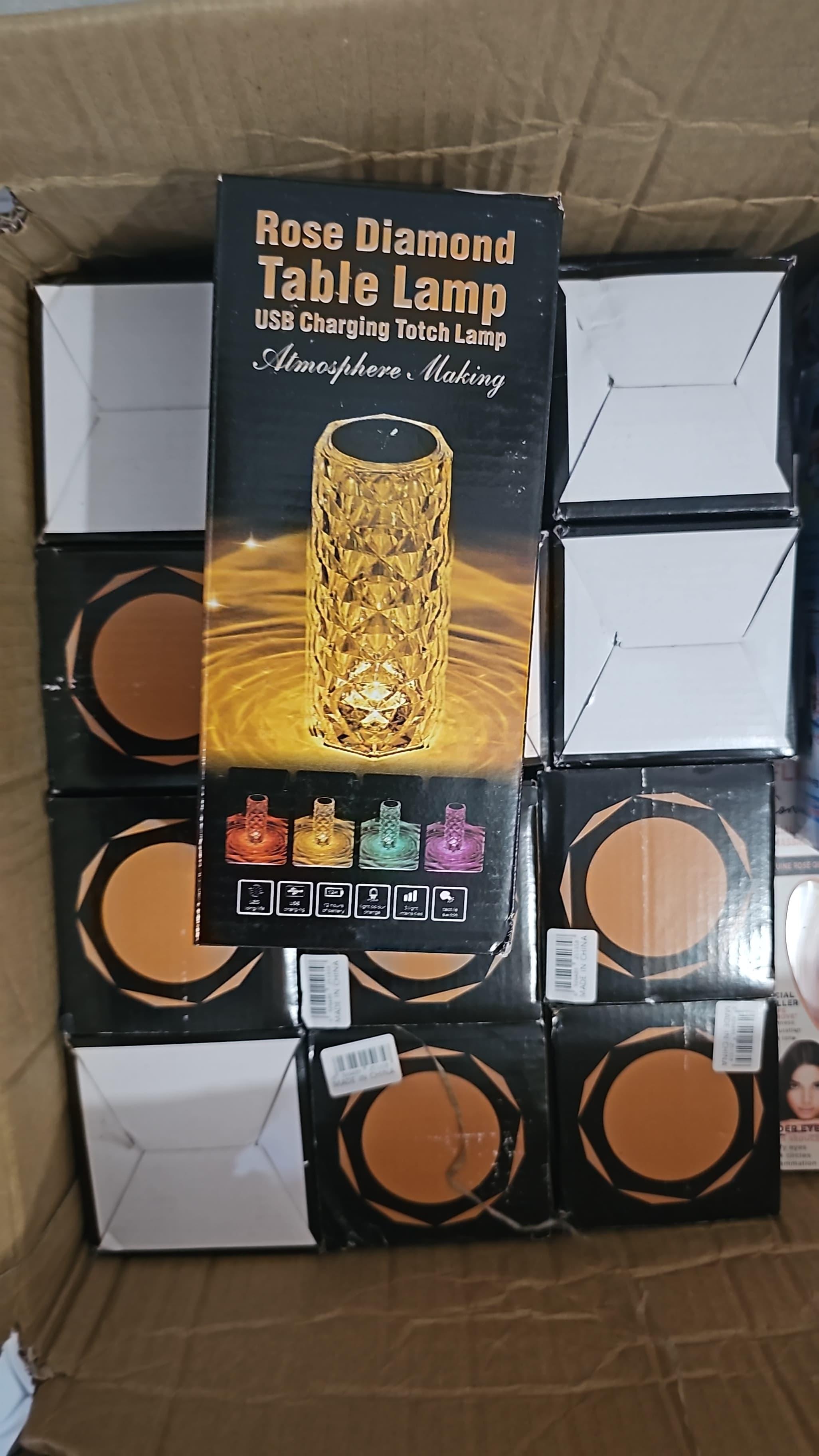 (MNR) Rose Diamond Table Lamp Rechargeable Touch Lamp 