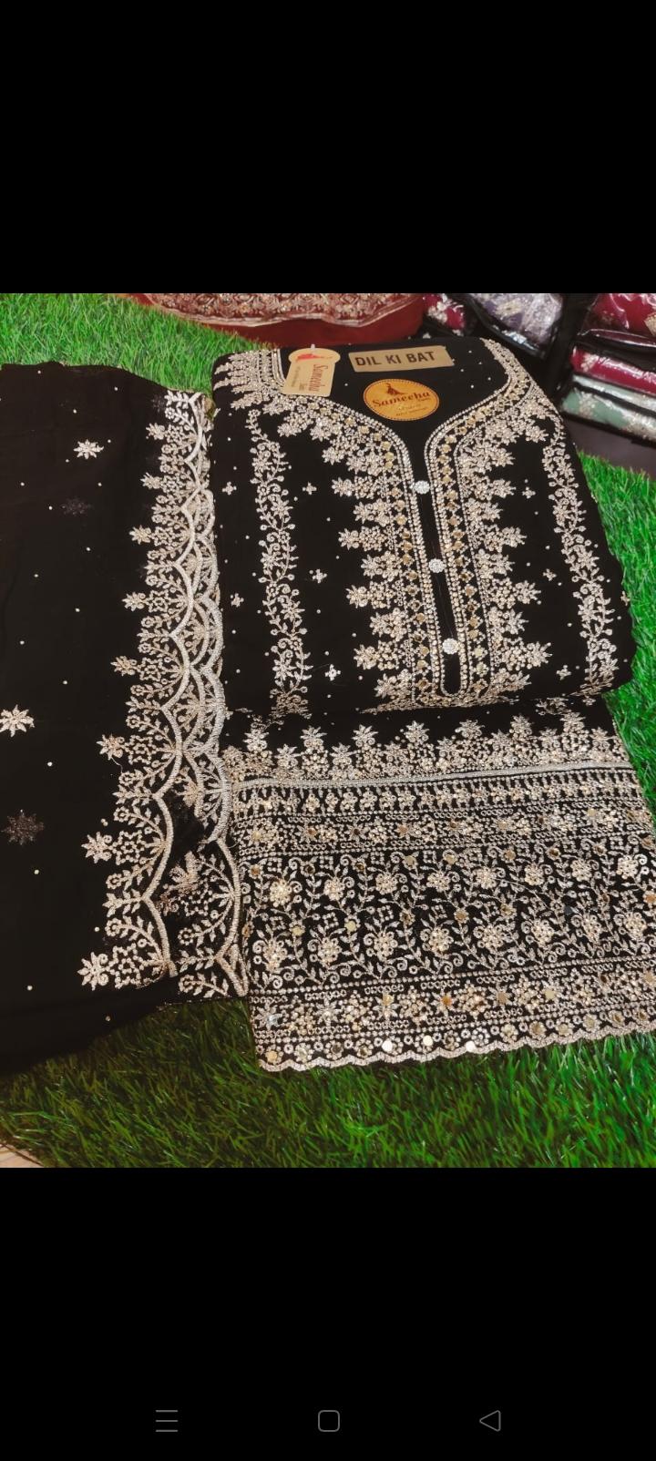 Work Shalwar Material Set. Shawl work, no back side work in Shalwar Material, and Plazo material 