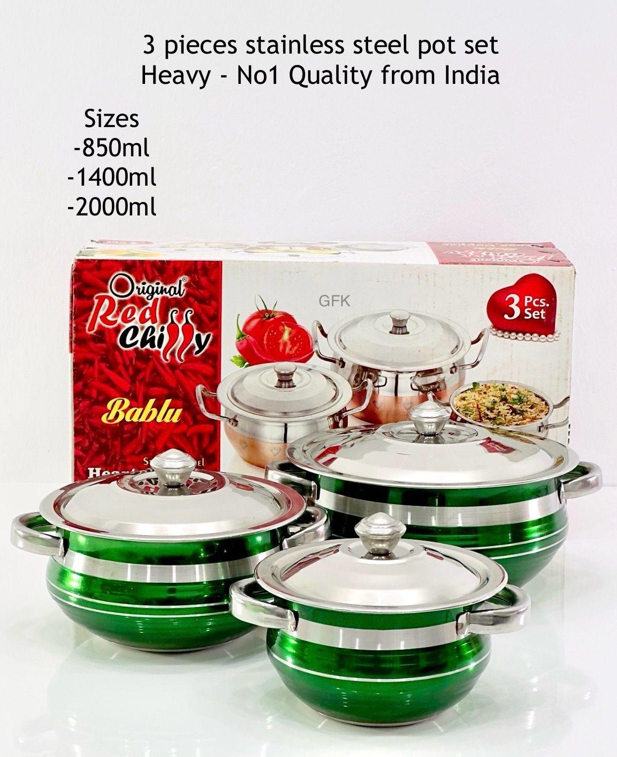 3 Pieces stainless steel pot set heavy. No 1 quality from india