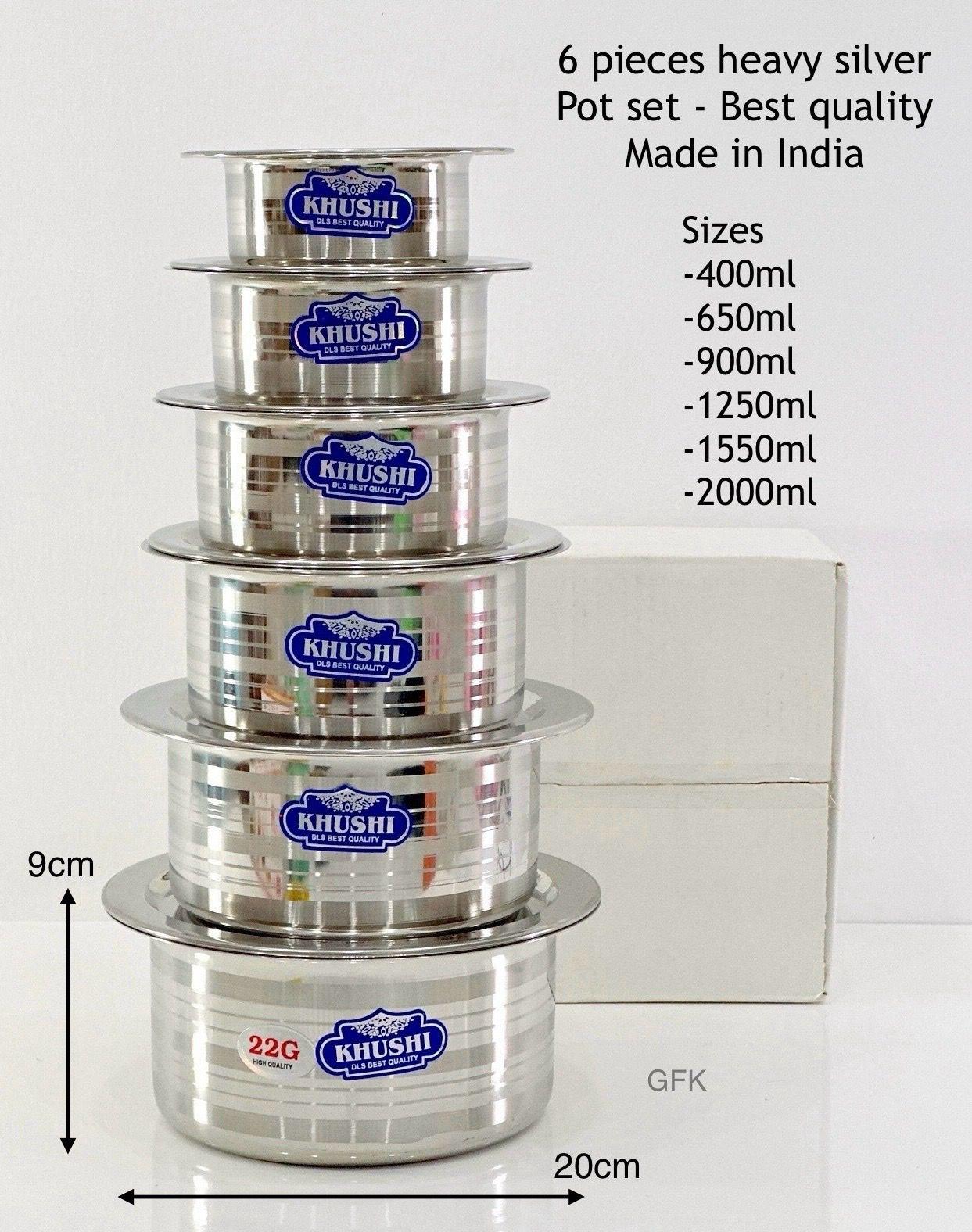 6 PIECES HEAVY SILVER POT SET 