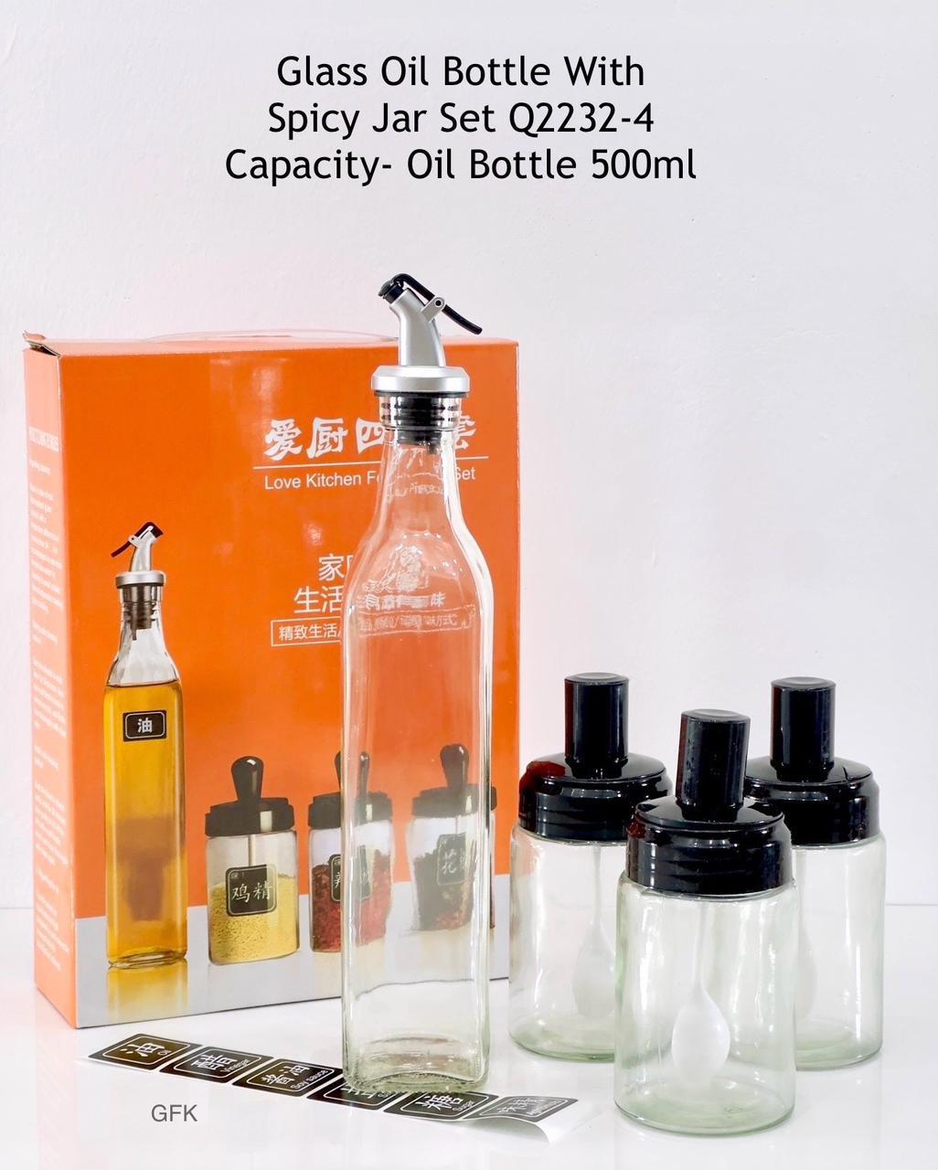 GLASS OIL BOTTLE WITH SPICY JAR SET 